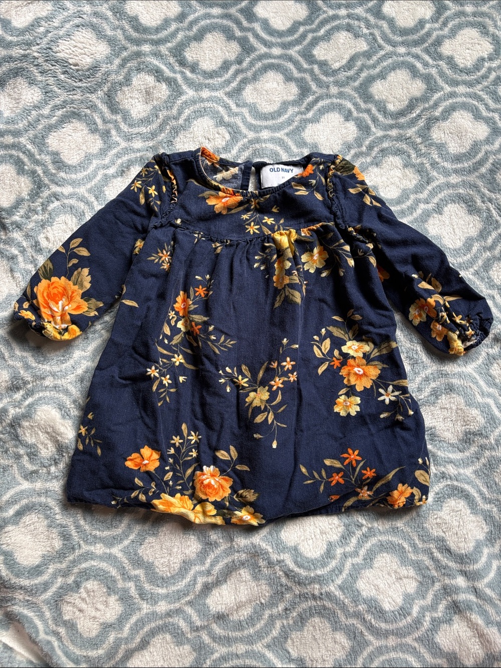 Old Navy Navy Floral Dress with Orange and Yellow Blooms Size 2T